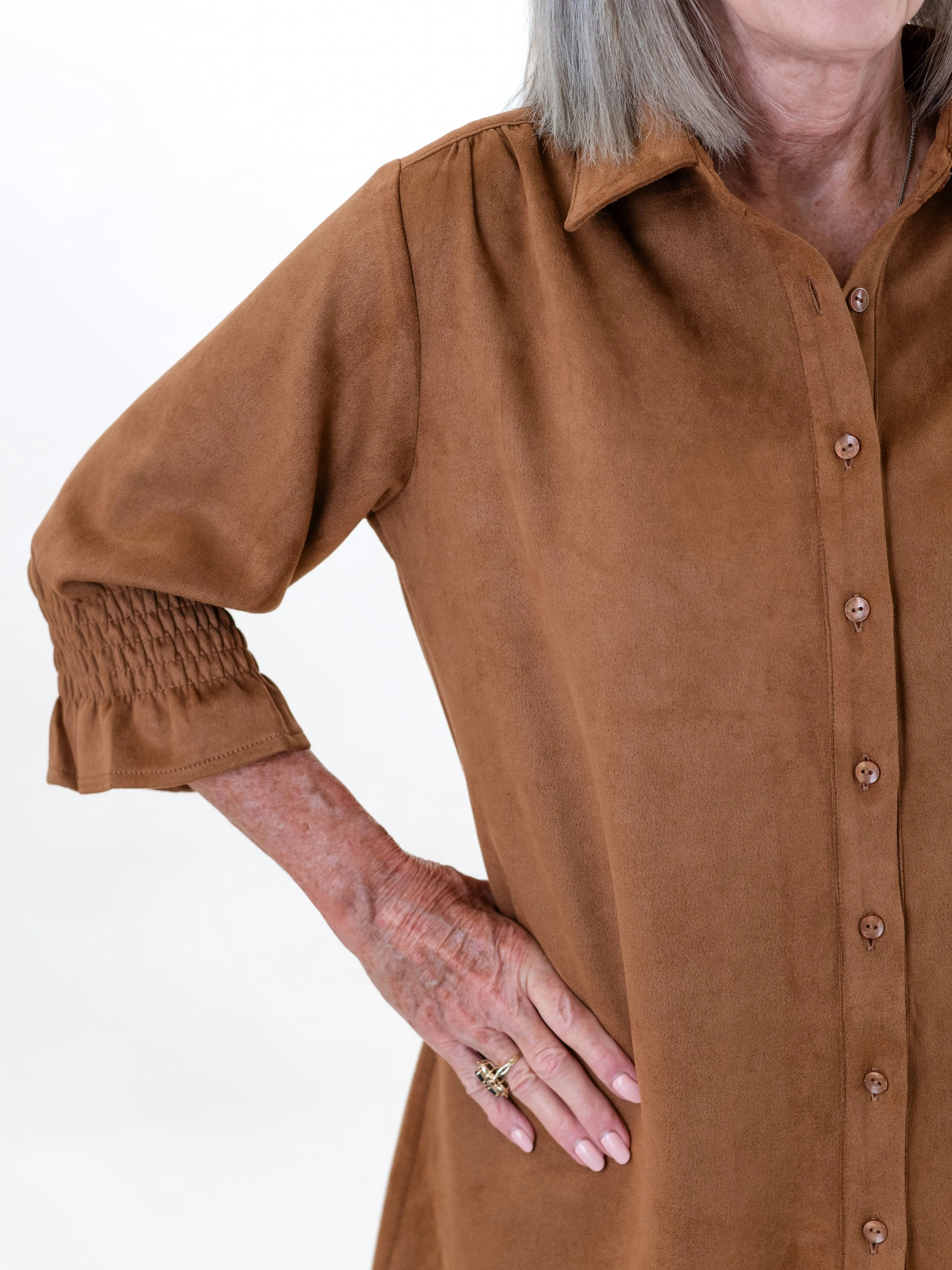 3/4 Sleeve Suede Dress Cognac by Boho Chic