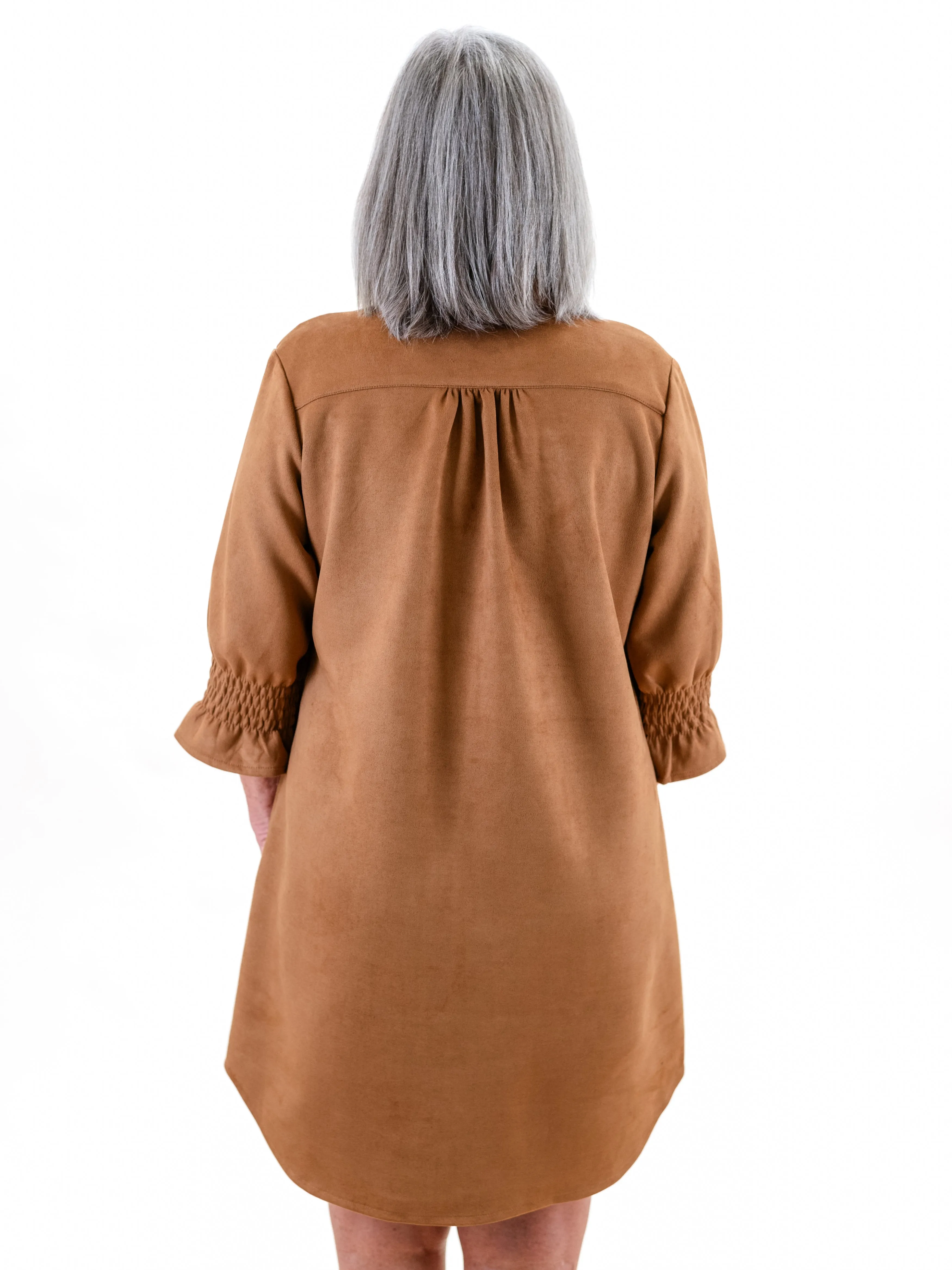 3/4 Sleeve Suede Dress Cognac by Boho Chic