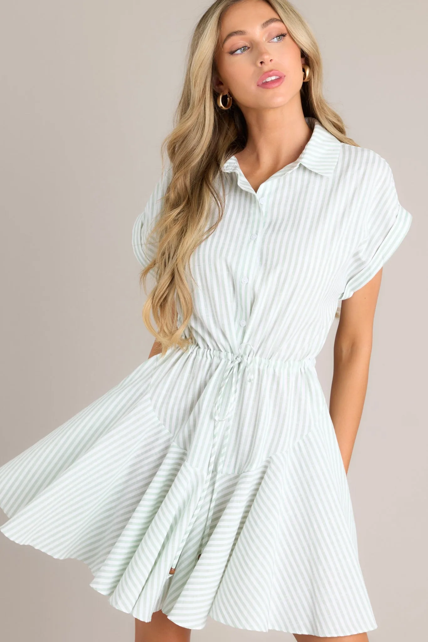 Adventures Await Sage Stripe Mini Dress