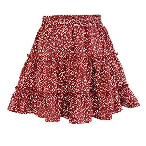 aihihe Women Teen Girl Boho Floral Print Flared Short Skirt Polka Dot Pleated Mini Skater Skirts