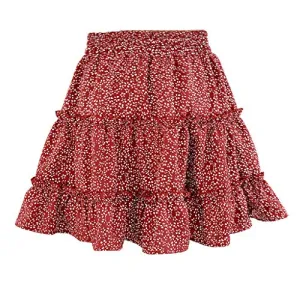 aihihe Women Teen Girl Boho Floral Print Flared Short Skirt Polka Dot Pleated Mini Skater Skirts