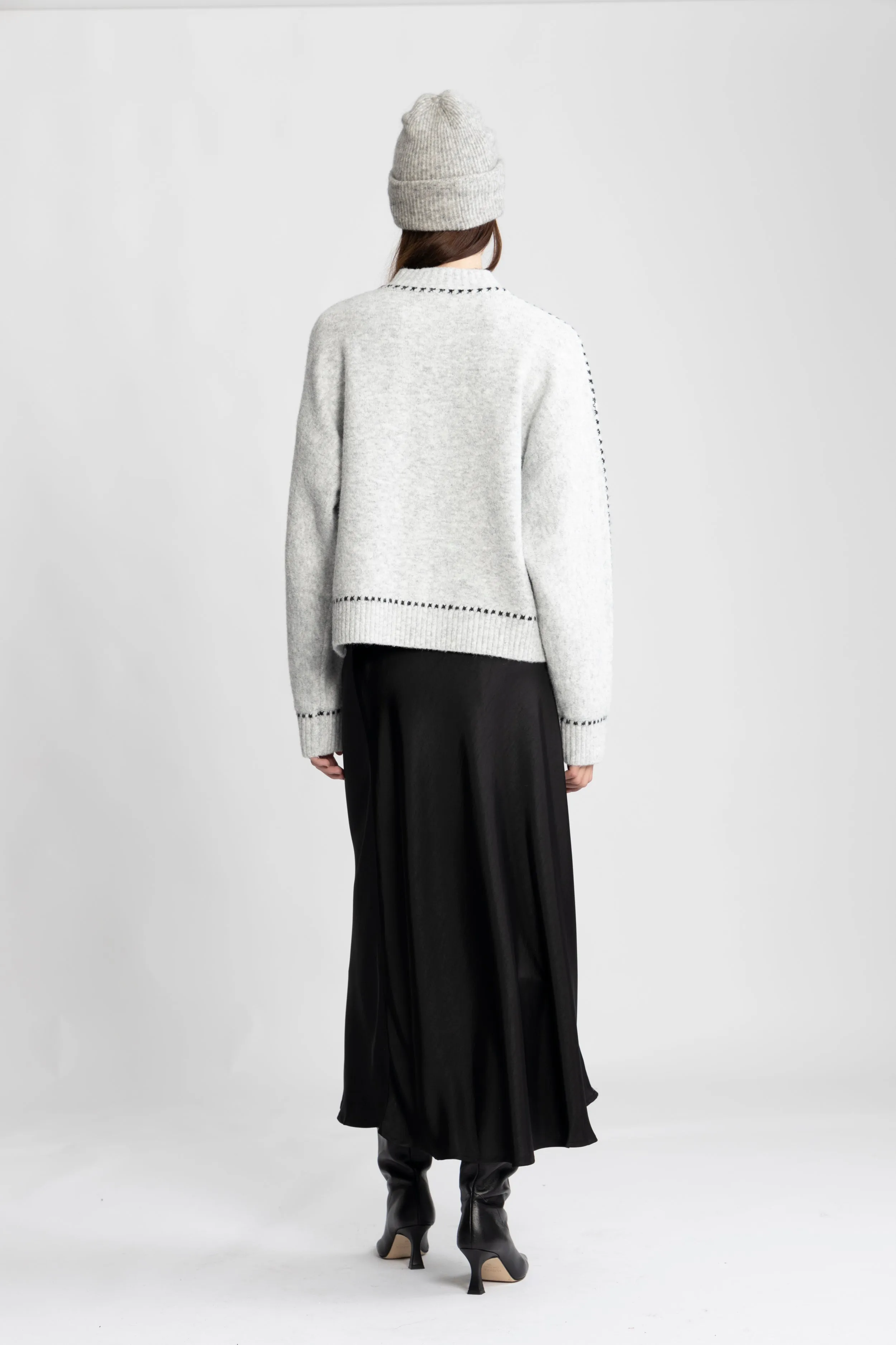 Amalie Stitch Cardigan - Light Grey Melange