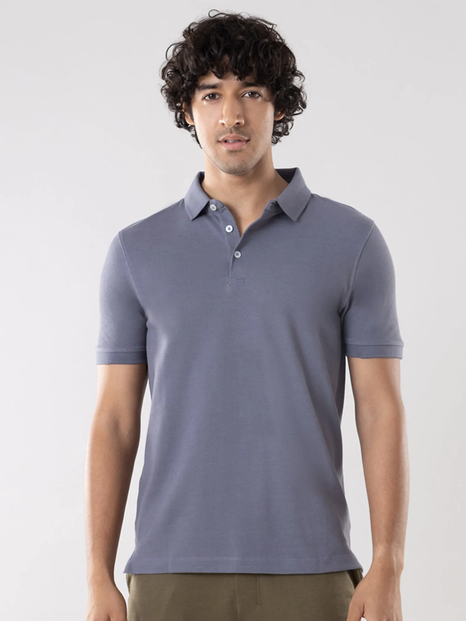 Anti Stain & Anti Odor Cotton Polo with No - Curl Collar - Ocean Grey