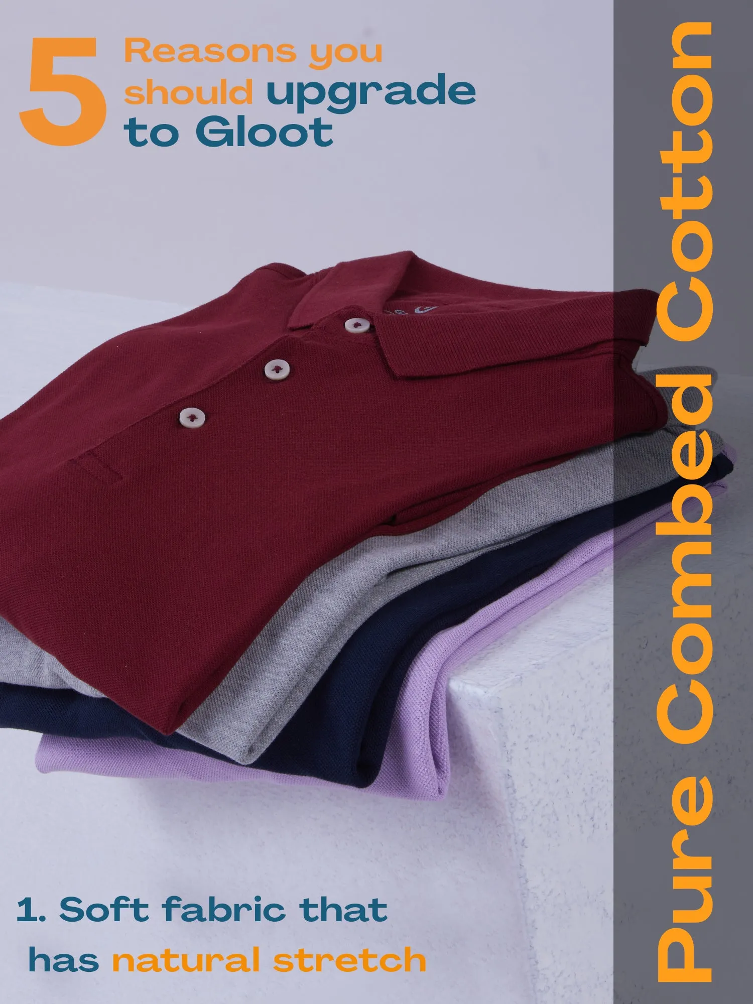 Anti Stain & Anti Odor Cotton Polo with No - Curl Collar - Ocean Grey