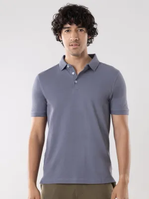 Anti Stain & Anti Odor Cotton Polo with No - Curl Collar - Ocean Grey