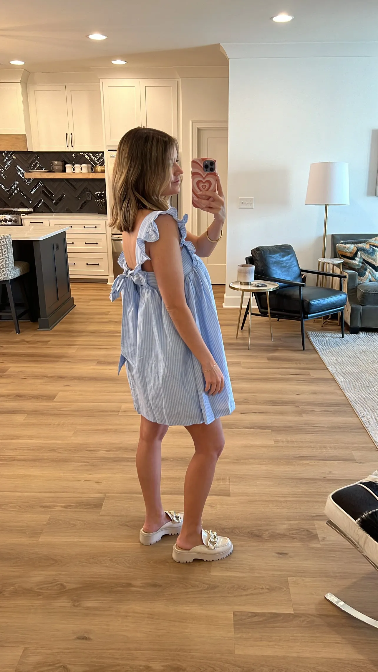 Back Bow Mini Dress, Light Blue
