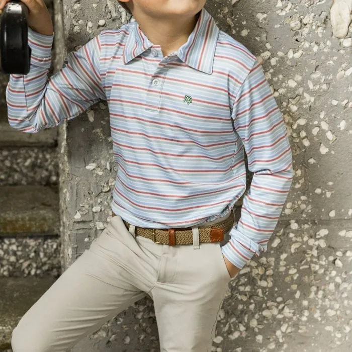 Bailey Boys Harry Long Sleeve Striped Performance Polo Rust