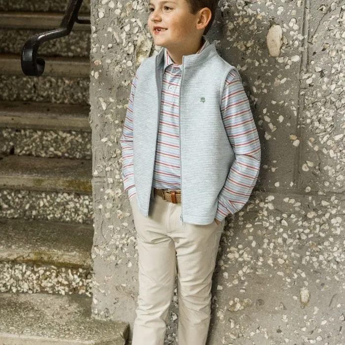 Bailey Boys Harry Long Sleeve Striped Performance Polo Rust