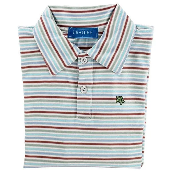 Bailey Boys Harry Long Sleeve Striped Performance Polo Rust