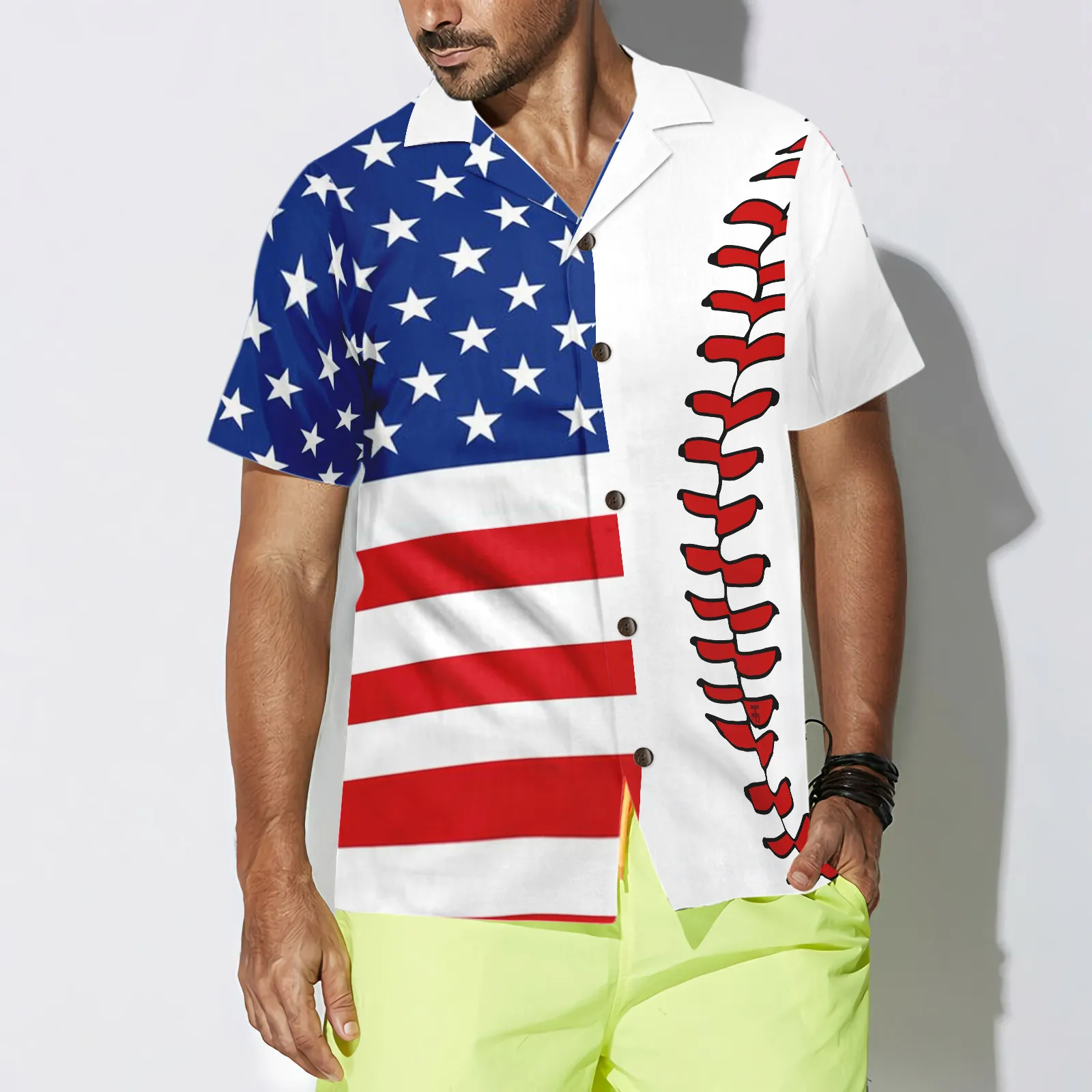 Baseball American Flag Hawaiian Shirt