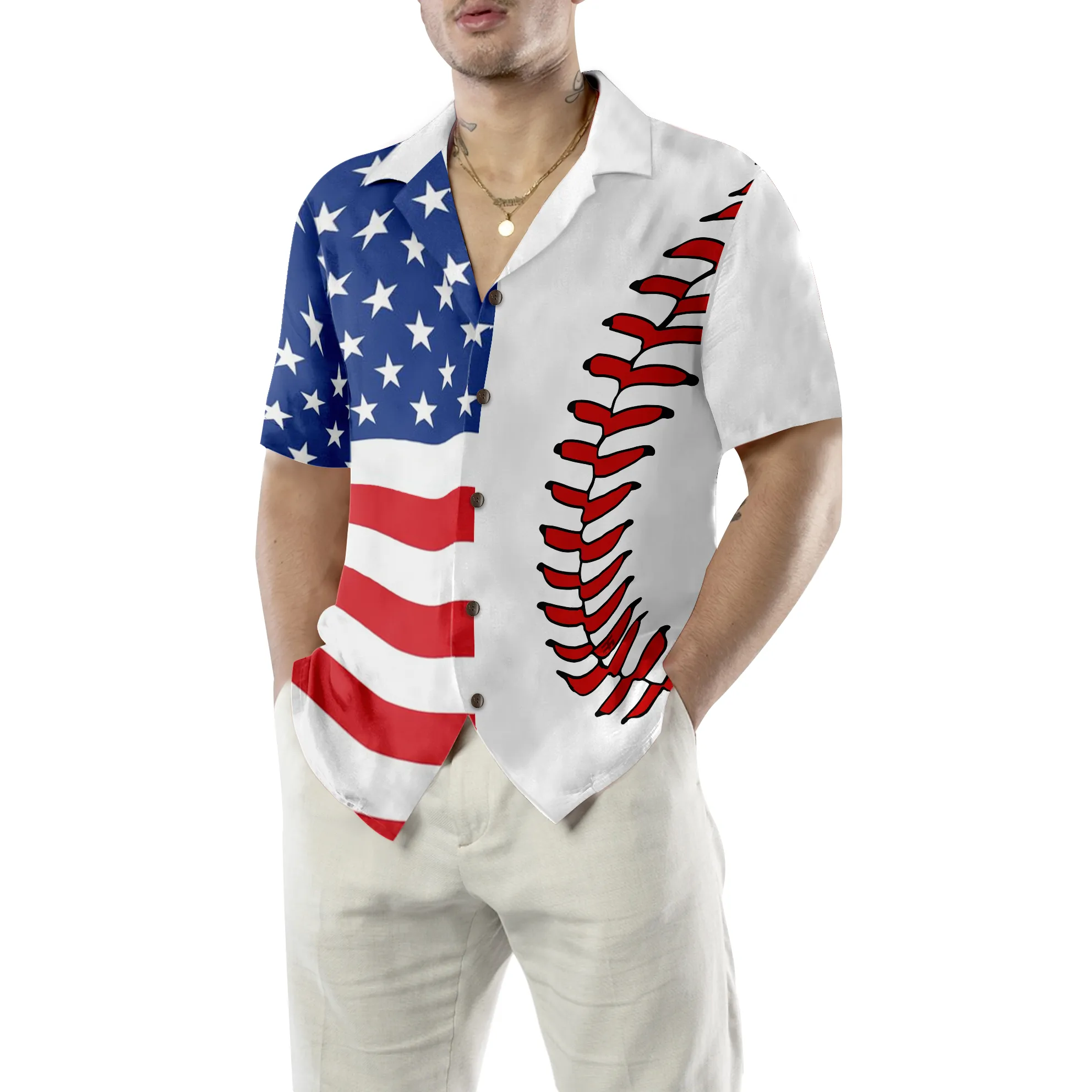 Baseball American Flag Hawaiian Shirt