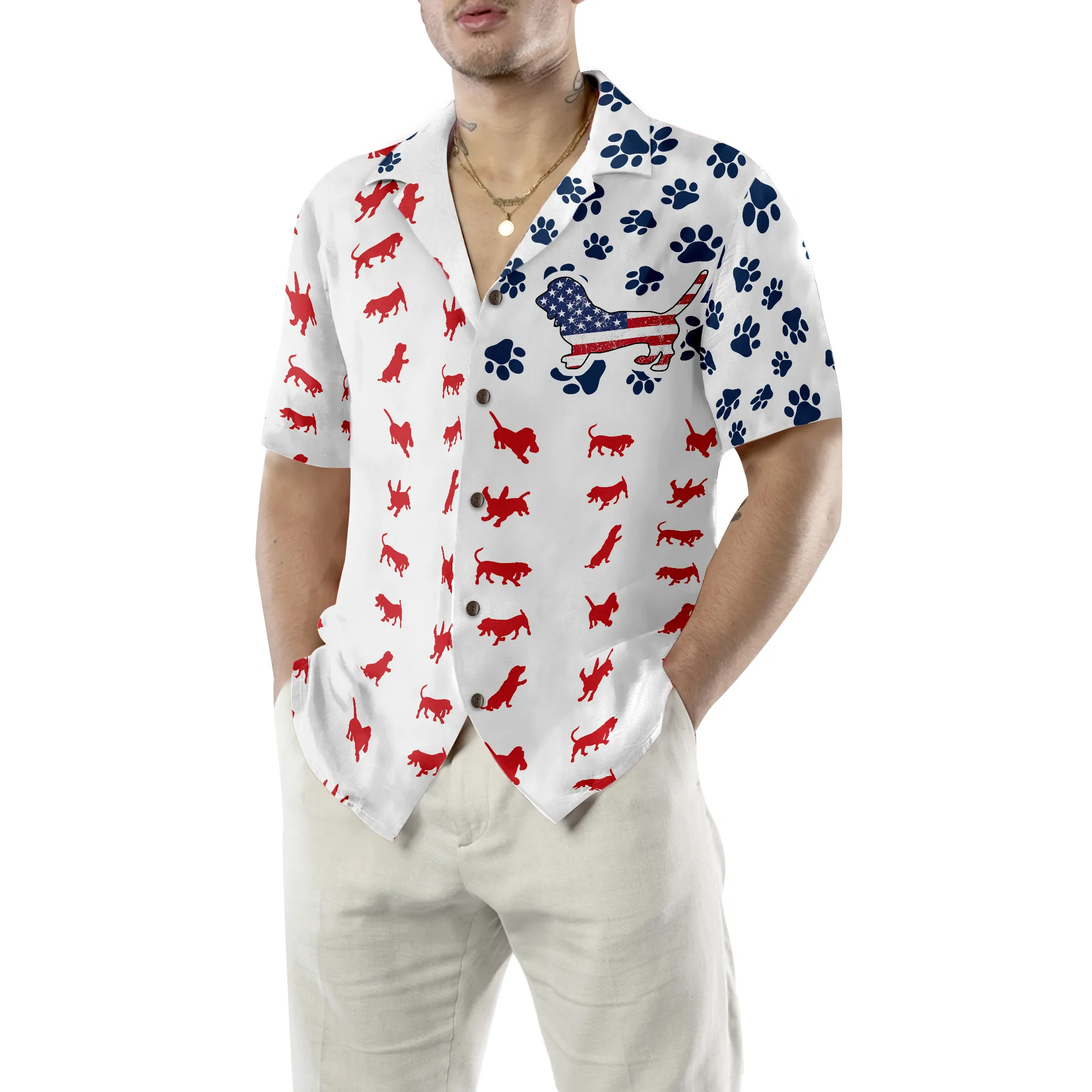 Basset Hound American Flag Hawaiian Shirt