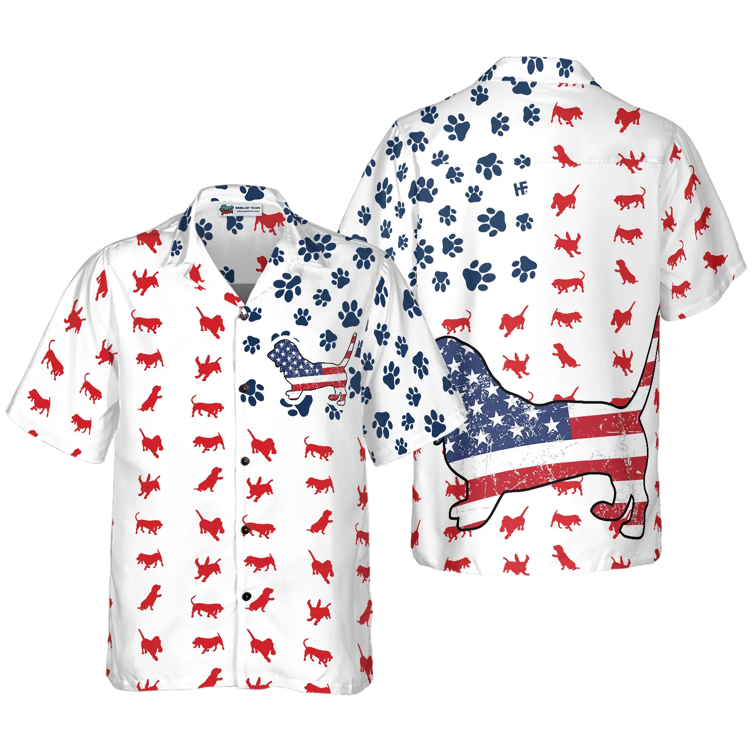 Basset Hound American Flag Hawaiian Shirt
