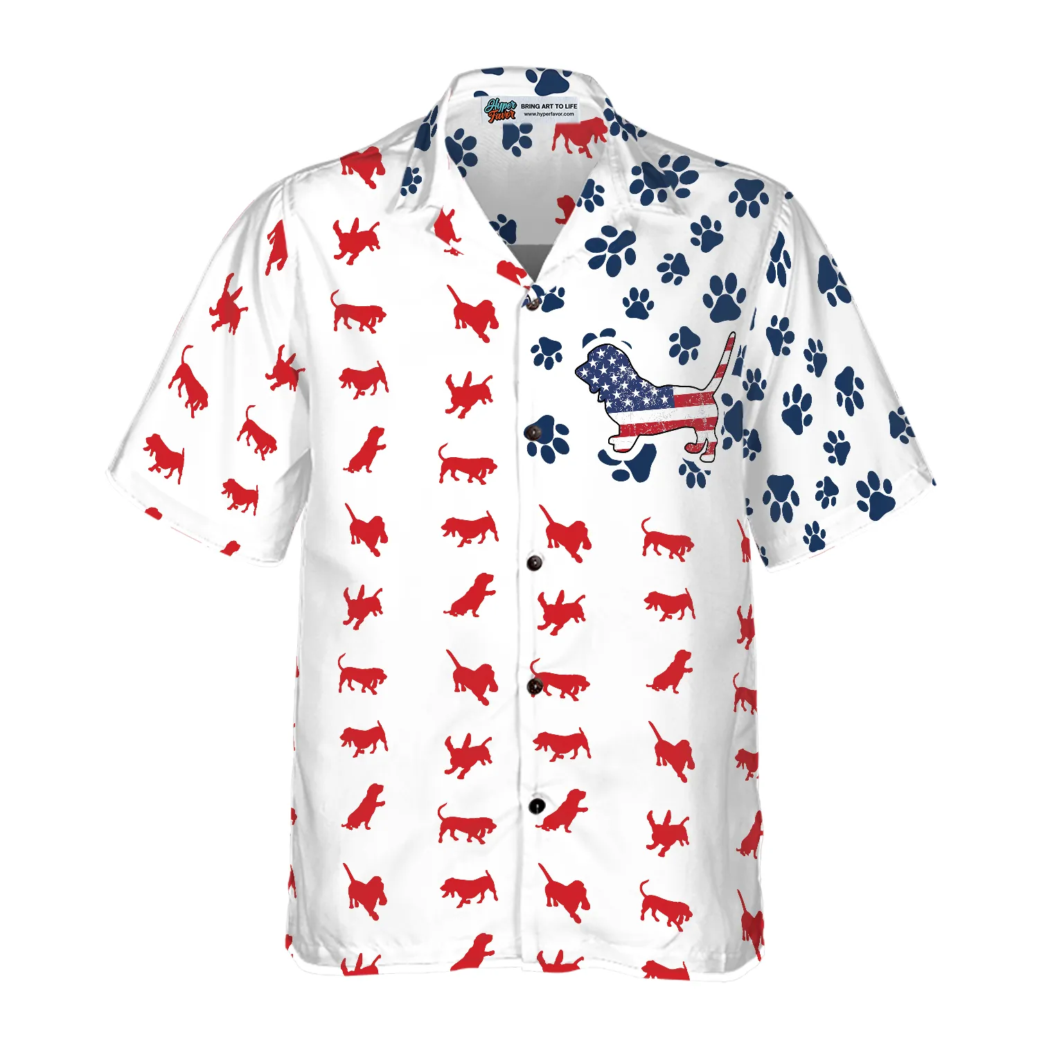 Basset Hound American Flag Hawaiian Shirt