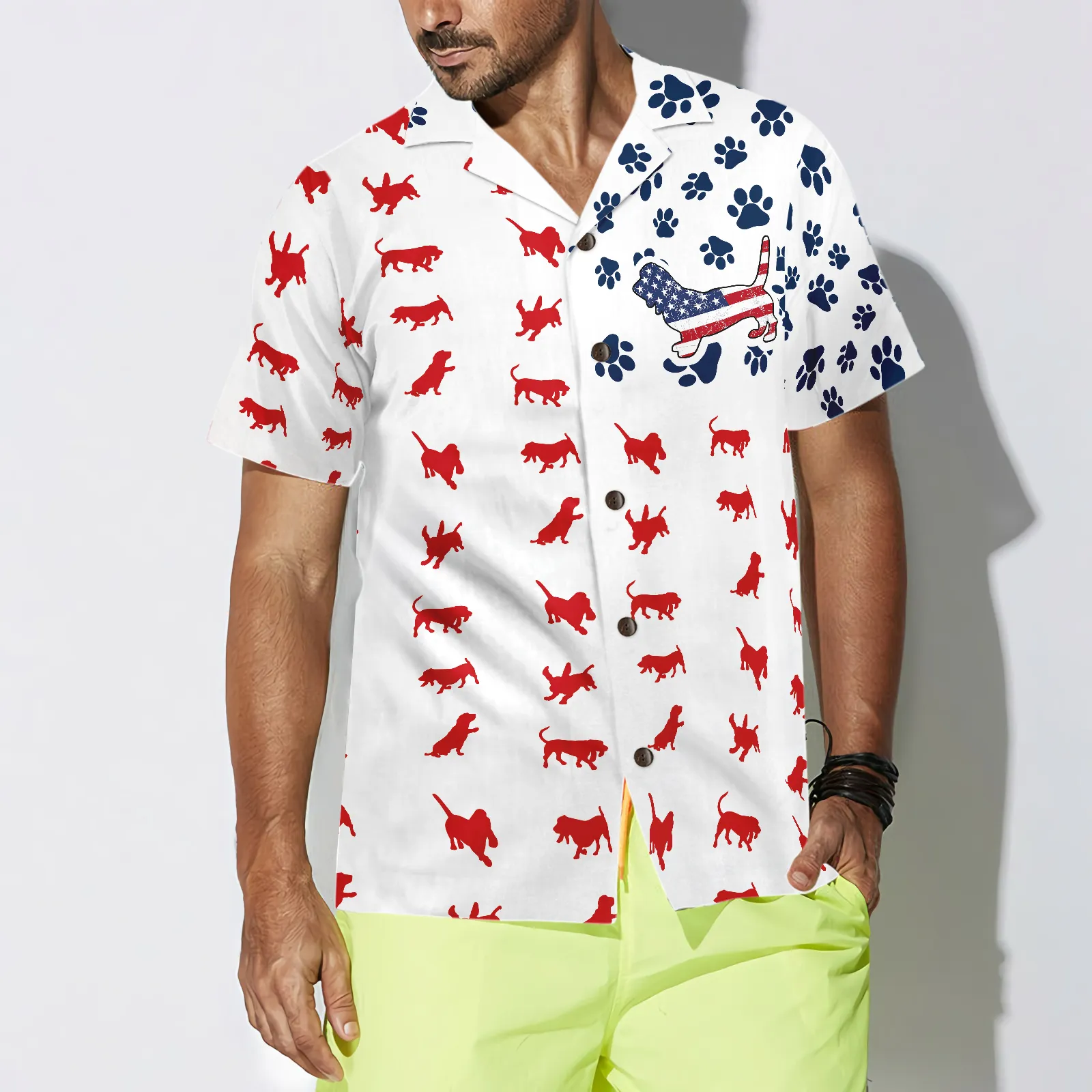 Basset Hound American Flag Hawaiian Shirt