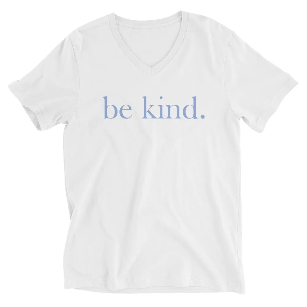 be kind. Blue Font V-Neck Cotton T-Shirt