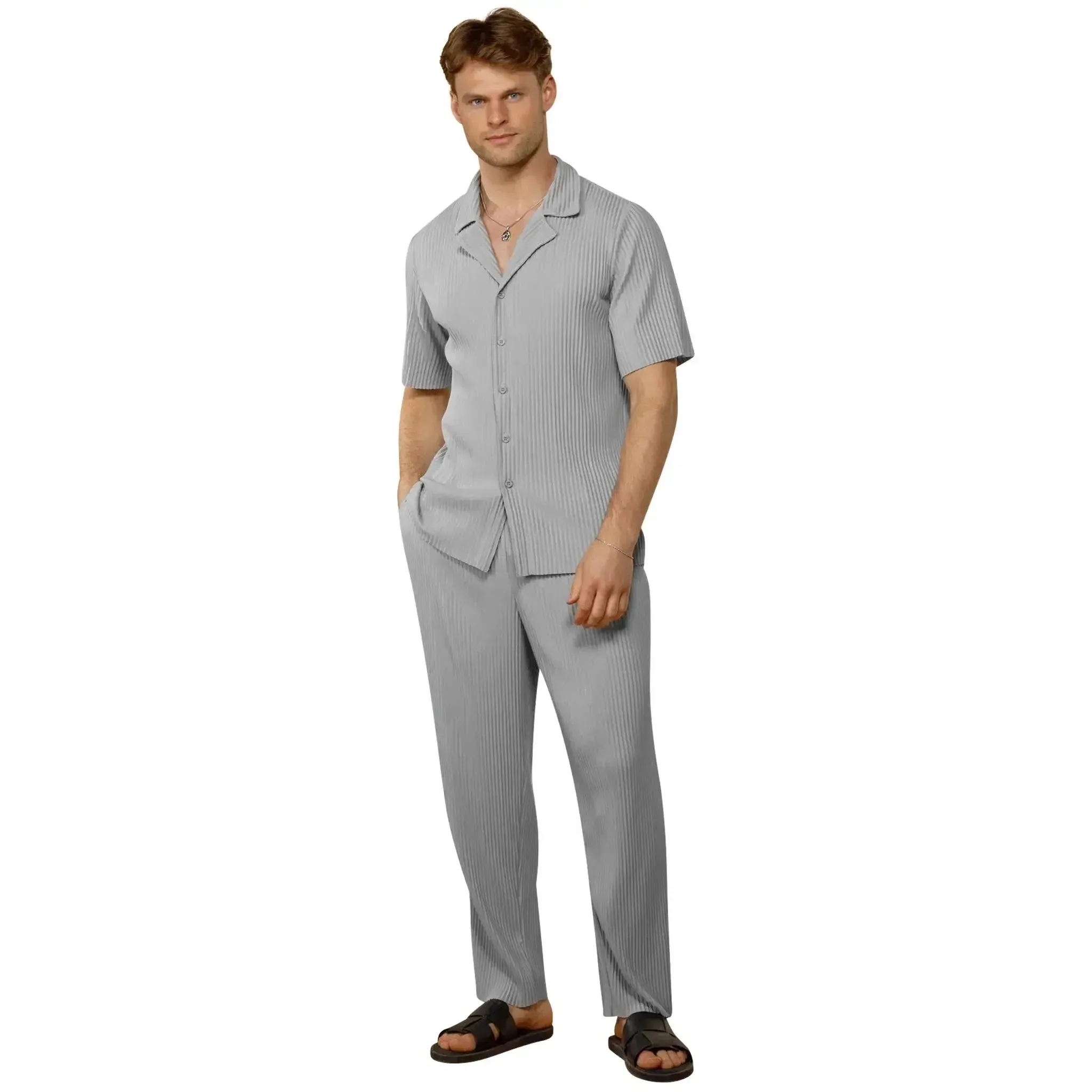 Belier Pleated Light Grey Resort Shirt & Shorts