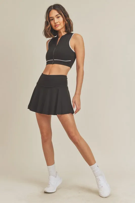 Black Active Tennis Skirt with Lining Pocketed Shorts