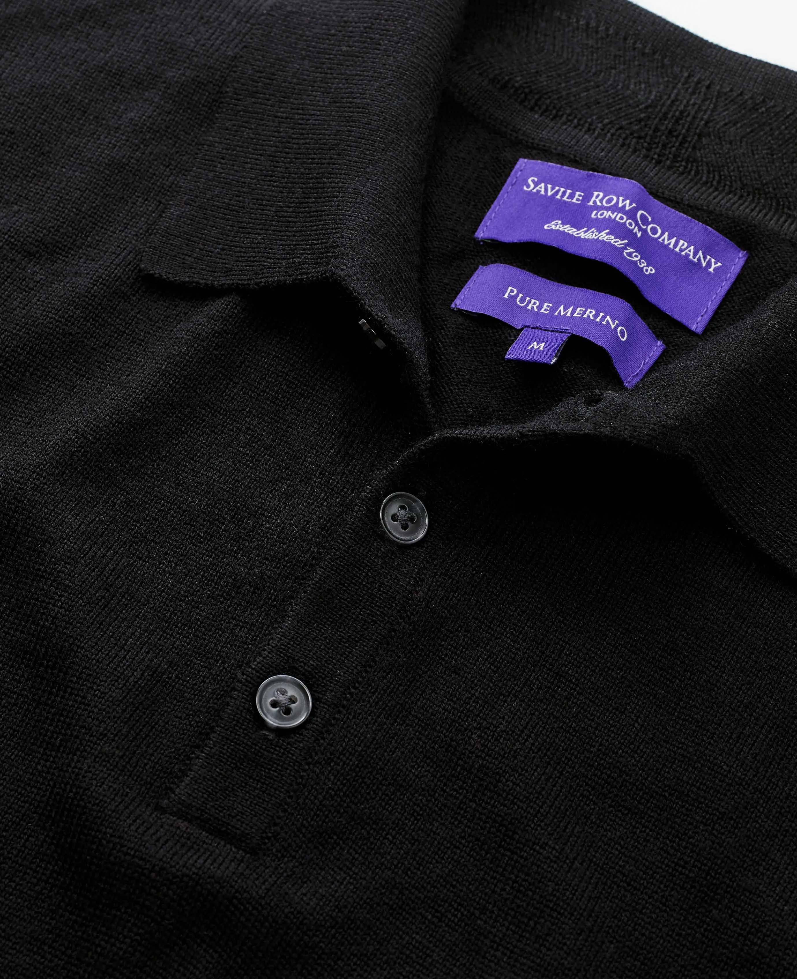 Black Merino Wool Knitted Polo Shirt