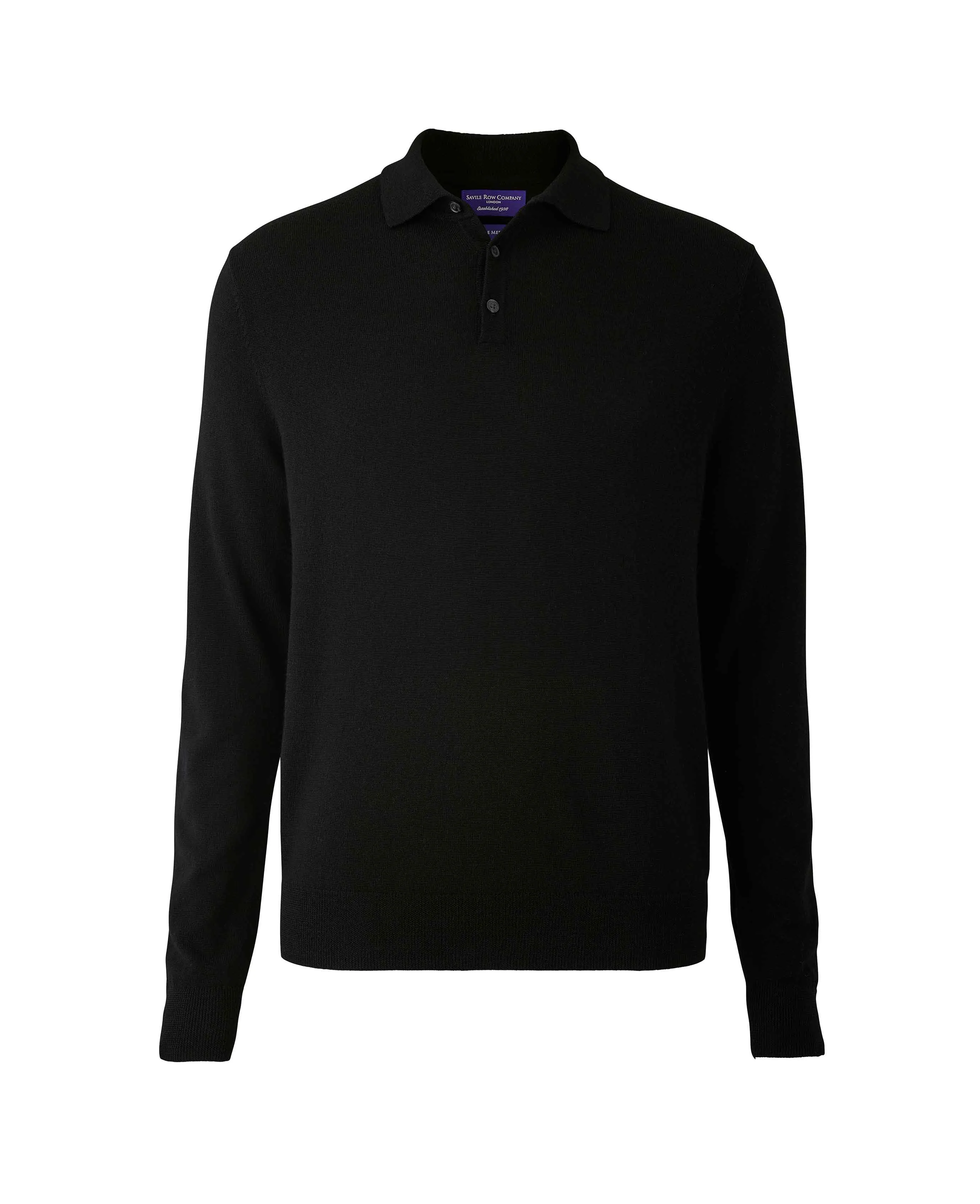 Black Merino Wool Knitted Polo Shirt