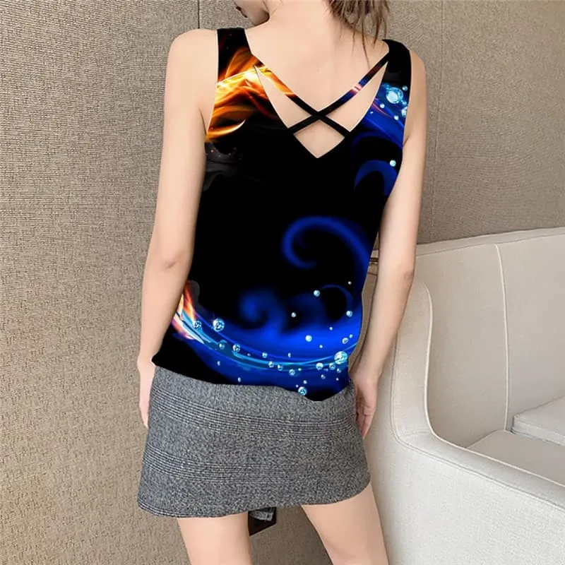 Blue Flame Tank Top Women Red Flame Sleeveless 3d Colorful Vest Print Harajuku Funny Top