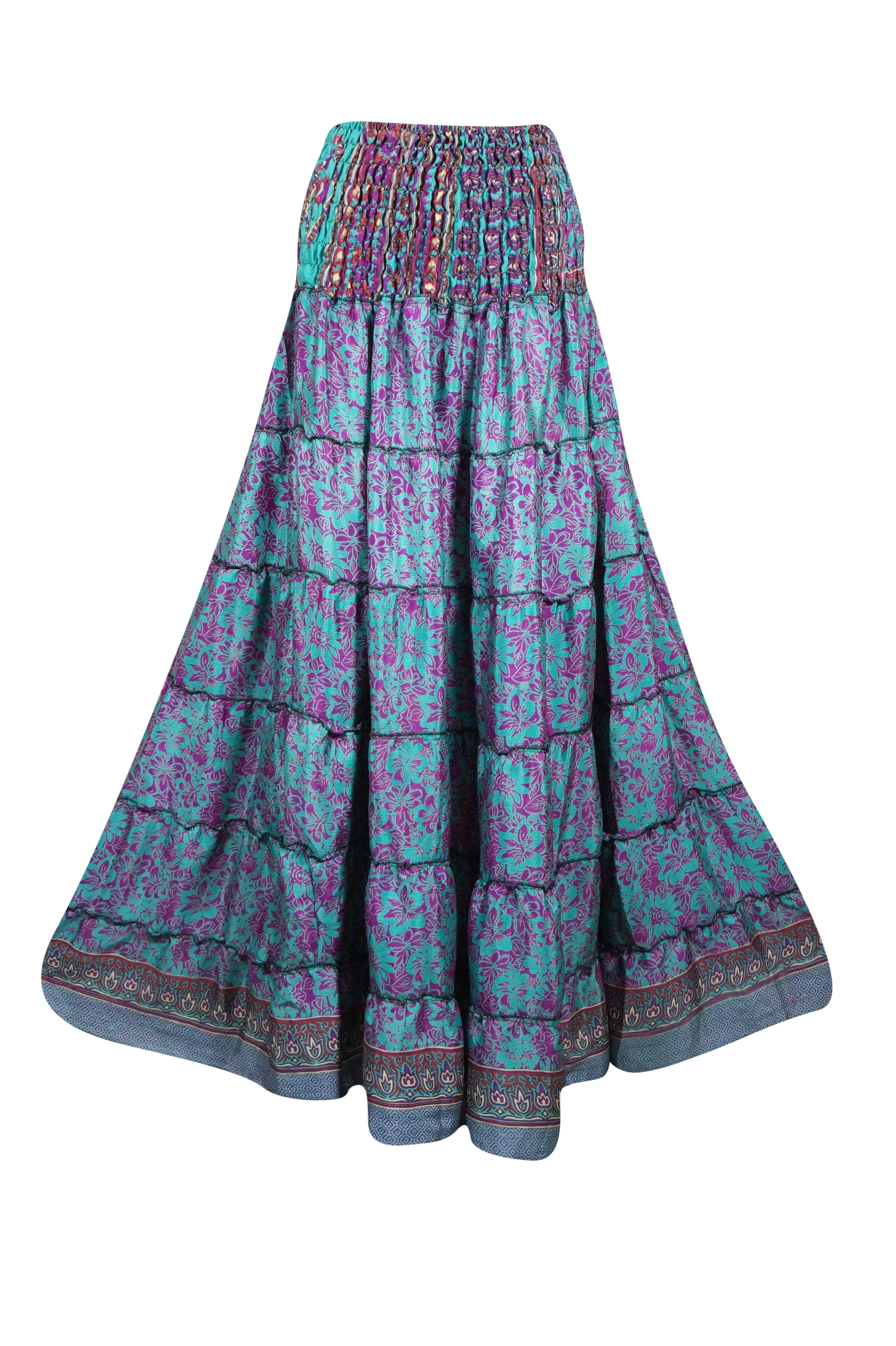 Bohemian  Blue, Purple Floral Beach Maxi Skirt Patchwork Boho Skirt Dress S/M