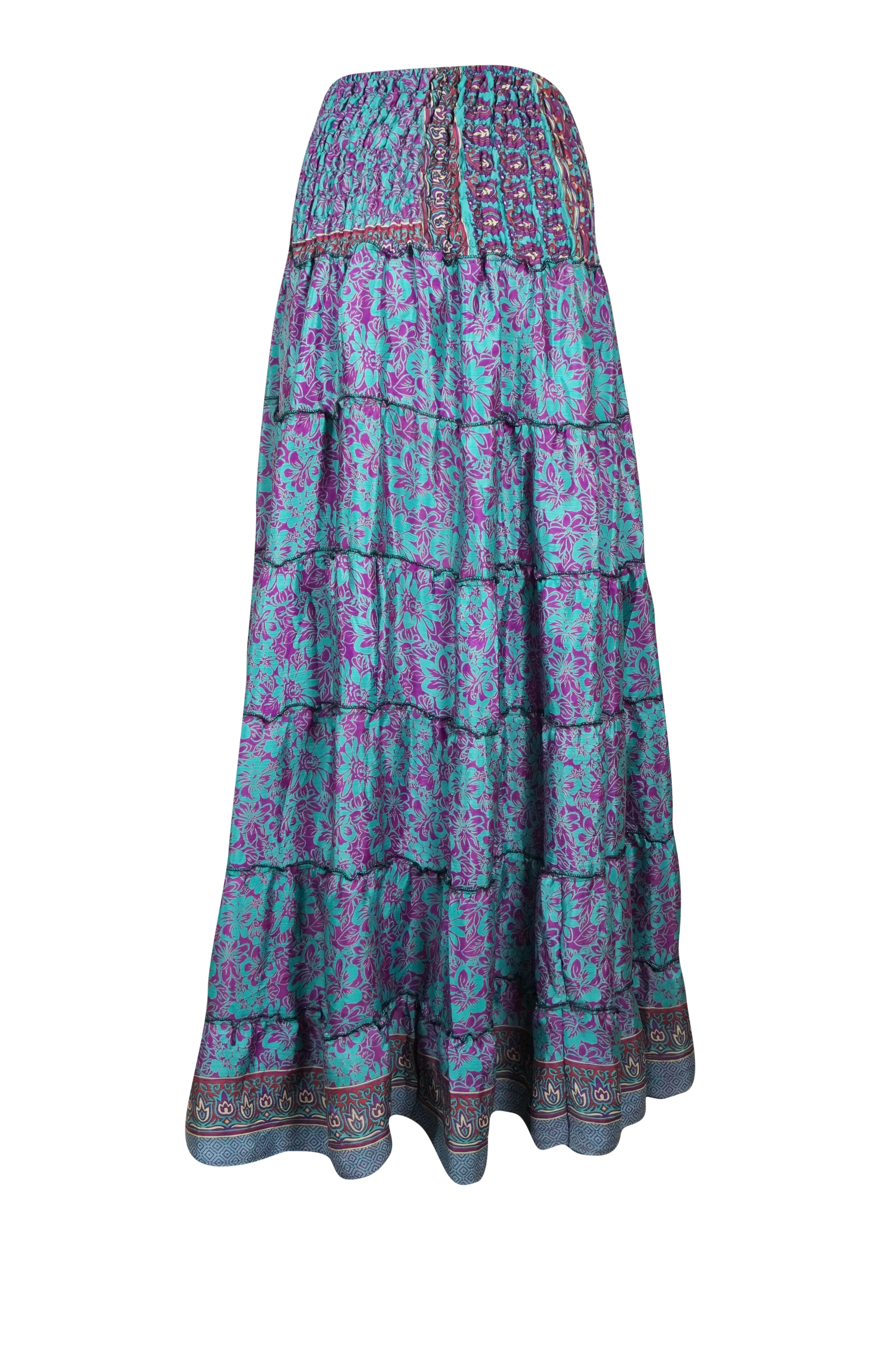 Bohemian  Blue, Purple Floral Beach Maxi Skirt Patchwork Boho Skirt Dress S/M