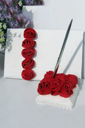 Bold Red Luxury Rose Lined Rose Guestbook & Pen Set
