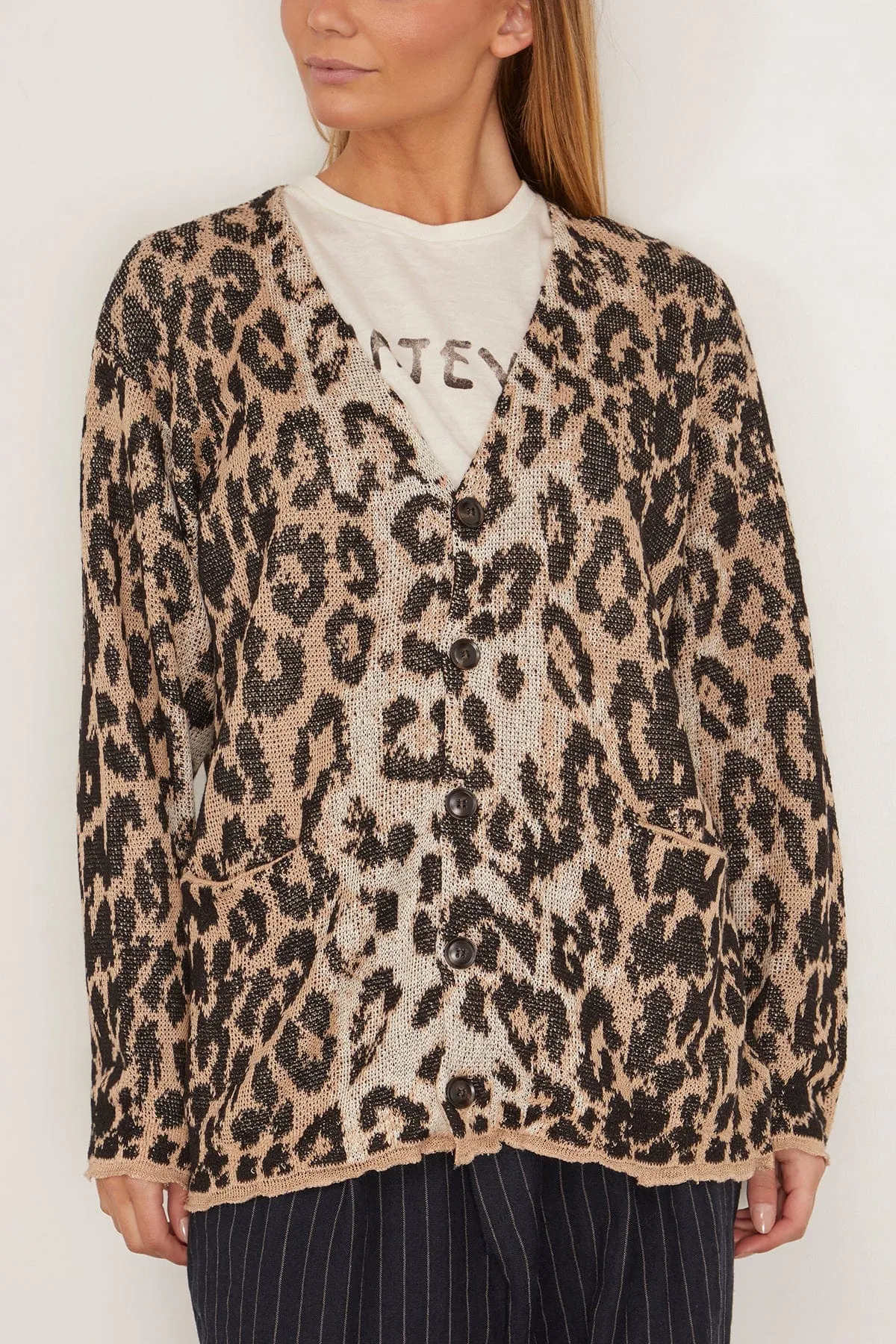 Boyfriend Cardigan in in Light Leopard Jacquard (TS)