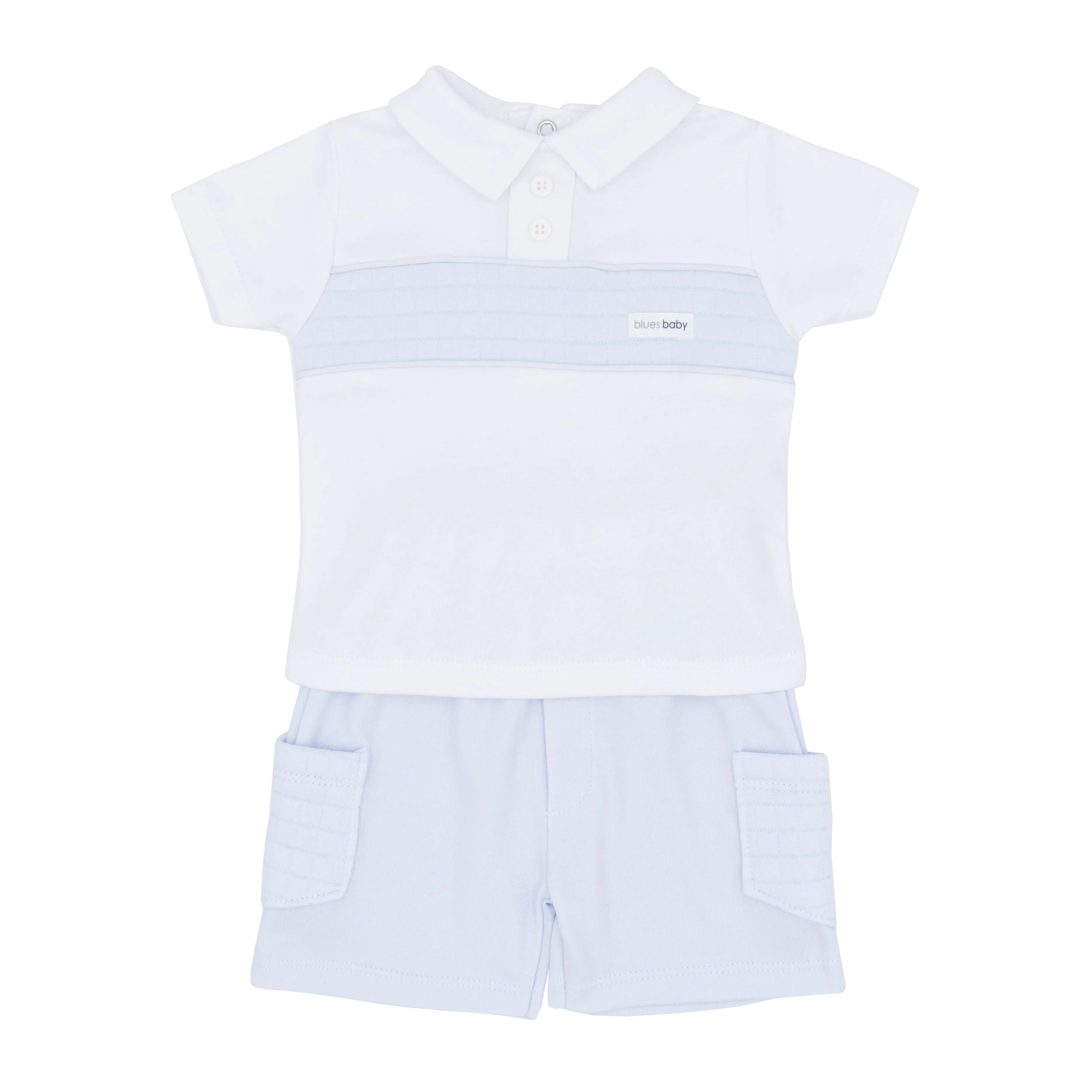 Boys Blue & White Polo Shirt And Cargo Shorts Set
