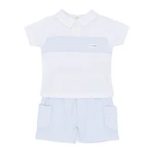 Boys Blue & White Polo Shirt And Cargo Shorts Set