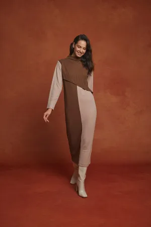 Brown Nidos Brown Beige Contrast Dress
