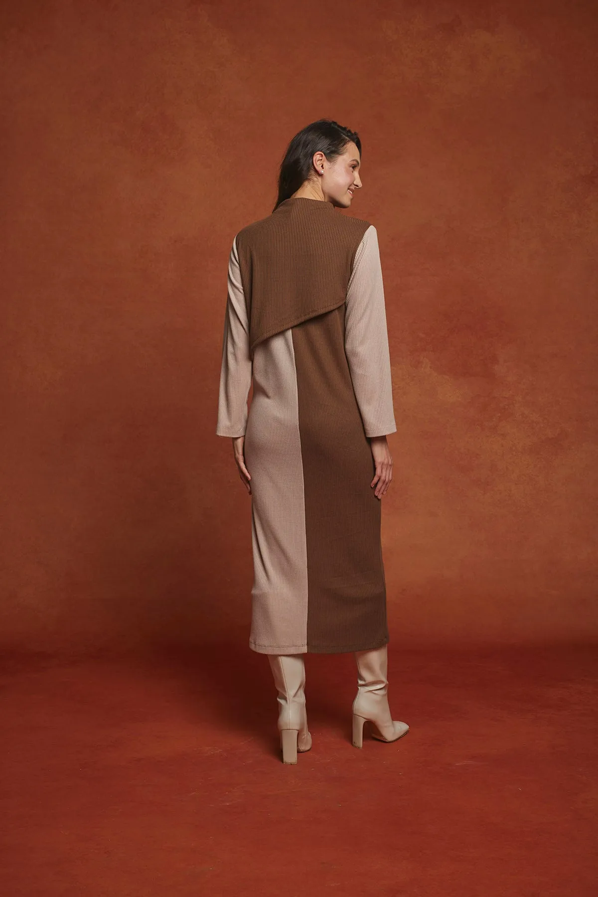 Brown Nidos Brown Beige Contrast Dress