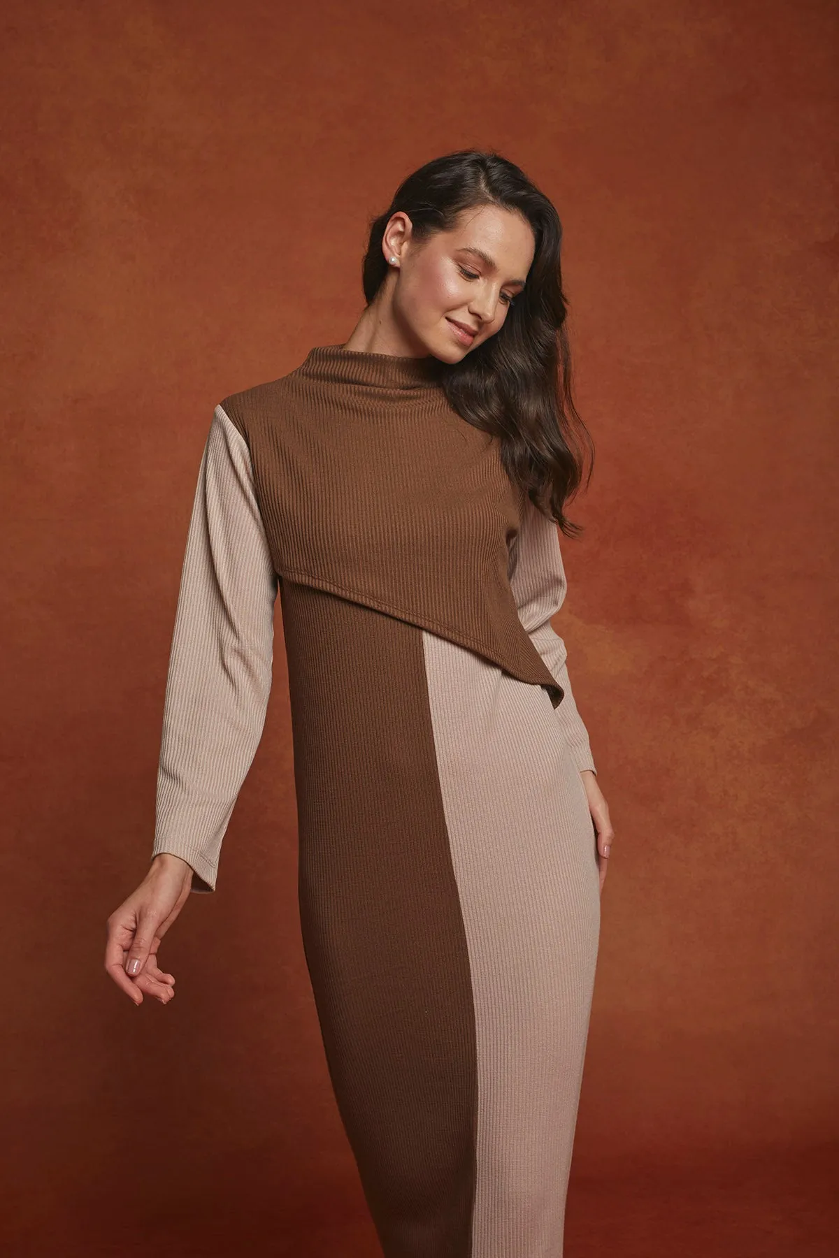 Brown Nidos Brown Beige Contrast Dress
