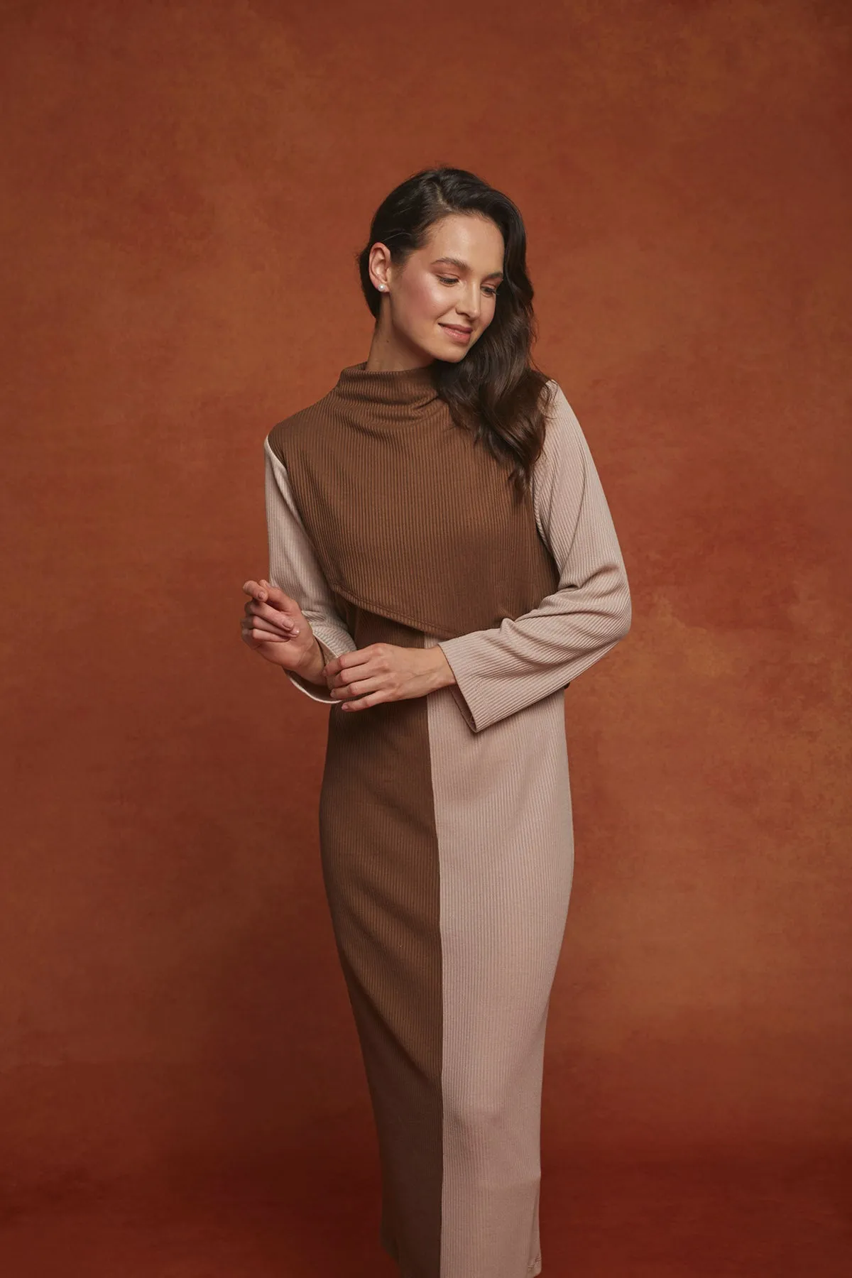 Brown Nidos Brown Beige Contrast Dress