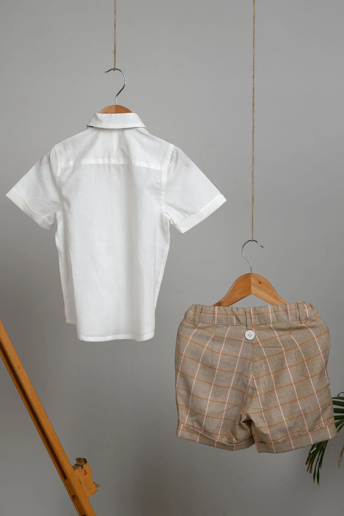 Bunny Shorts, Shirt, Bow and Suspenders Set - Brown