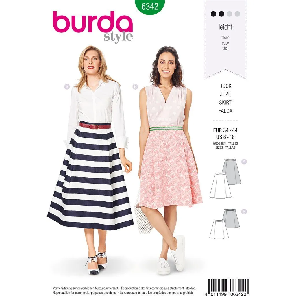 Burda Style Pattern B6342 Misses' side pleat skirt