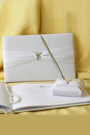 Butterfly Design Rhinestones Guestbook & Pen Set