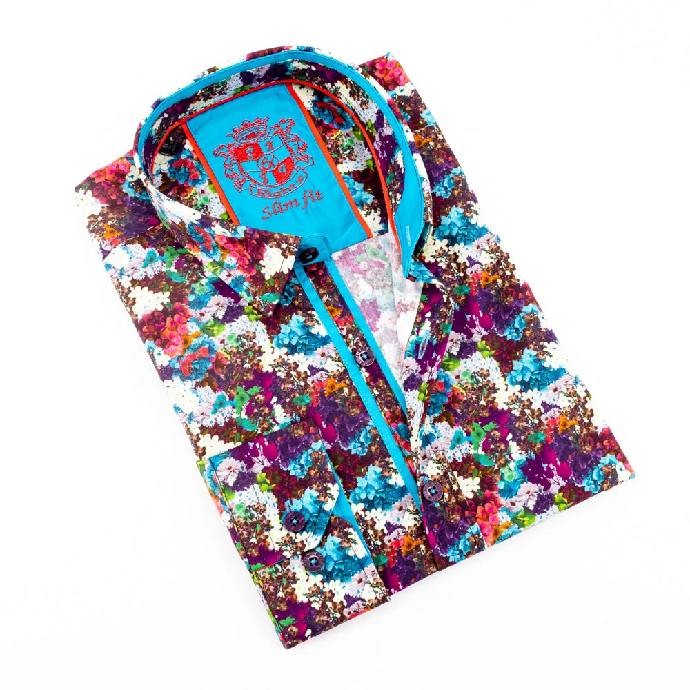 Button Down Print Shirt W/Blue Trim