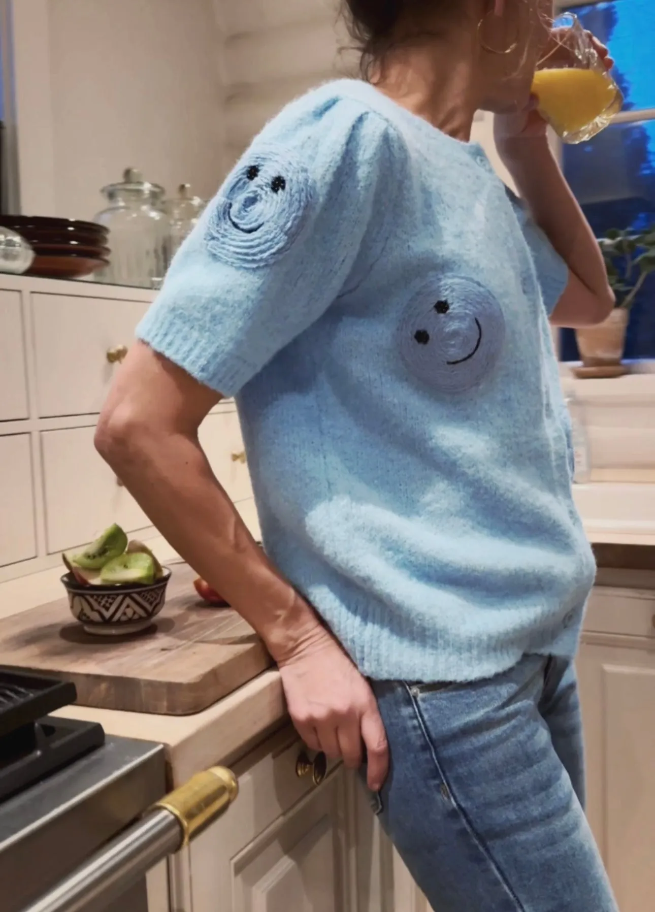 CARDIGAN WITH SMILEY - BLUE