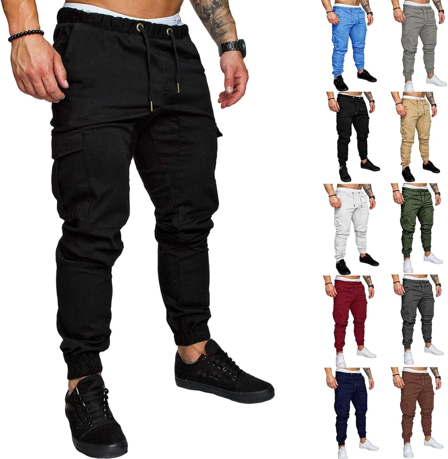 Cargo Pants for Men Drawstring Pants Slim Fit Casual Sweatpants Outdoor Lightweight Trousers Workout Sweat Pants