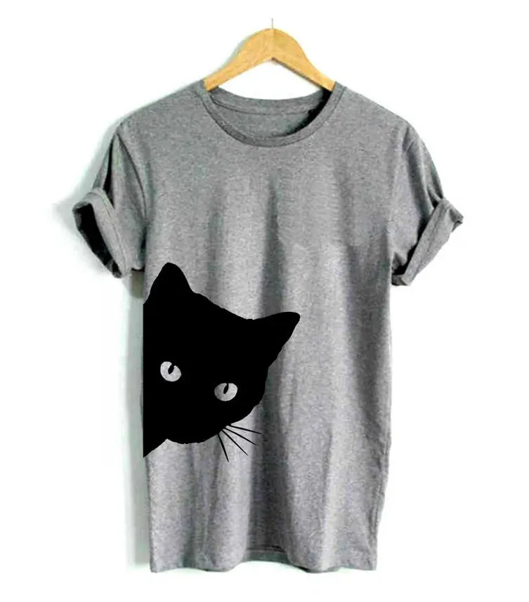 Cat Looking Out Side Print Women's T-shirt