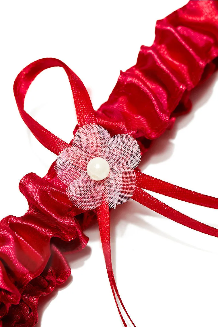 Charming Satin With Ribbons Flower Wedding Garters