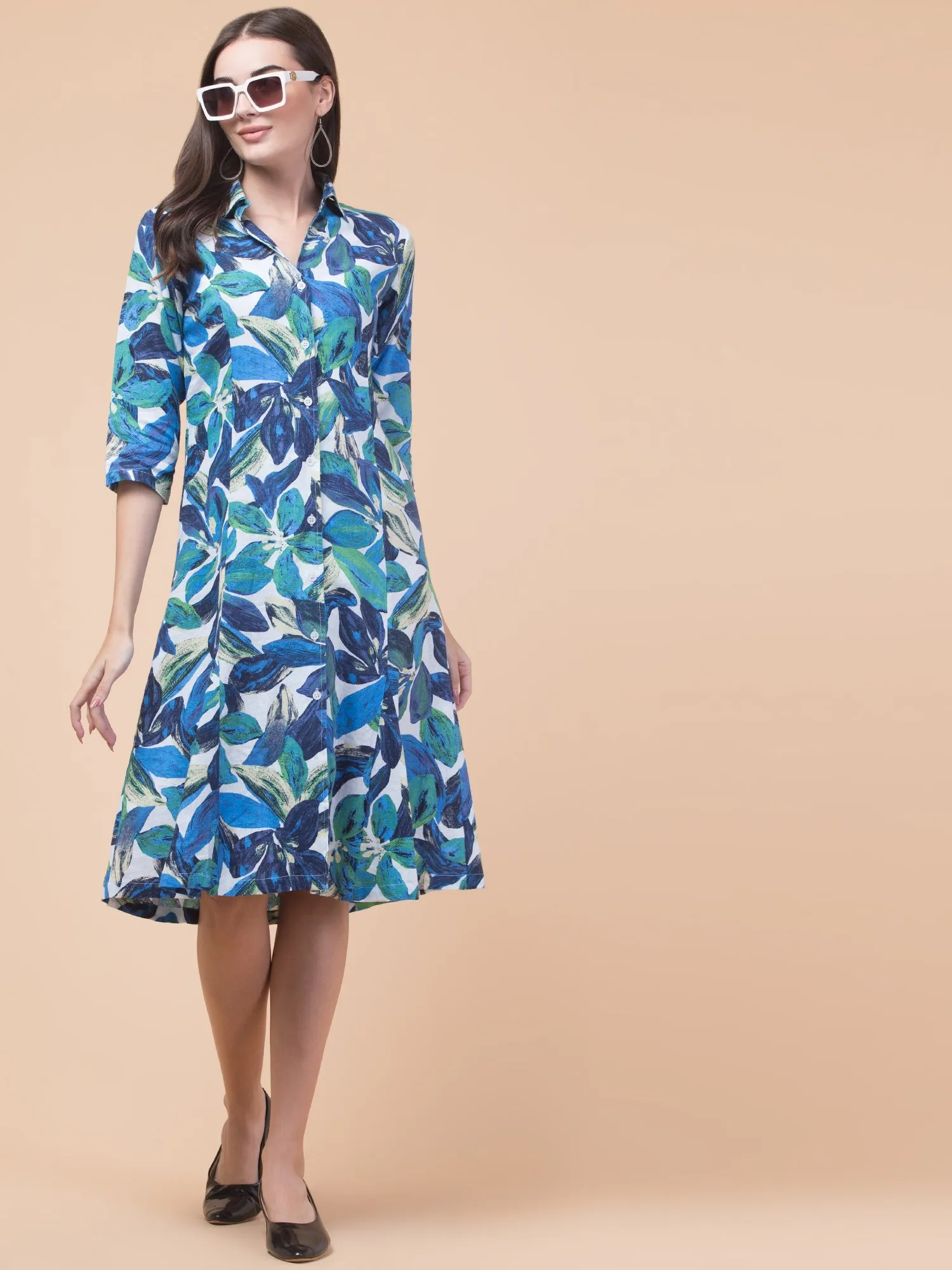 Chic Blue Elegant Shirt Dress