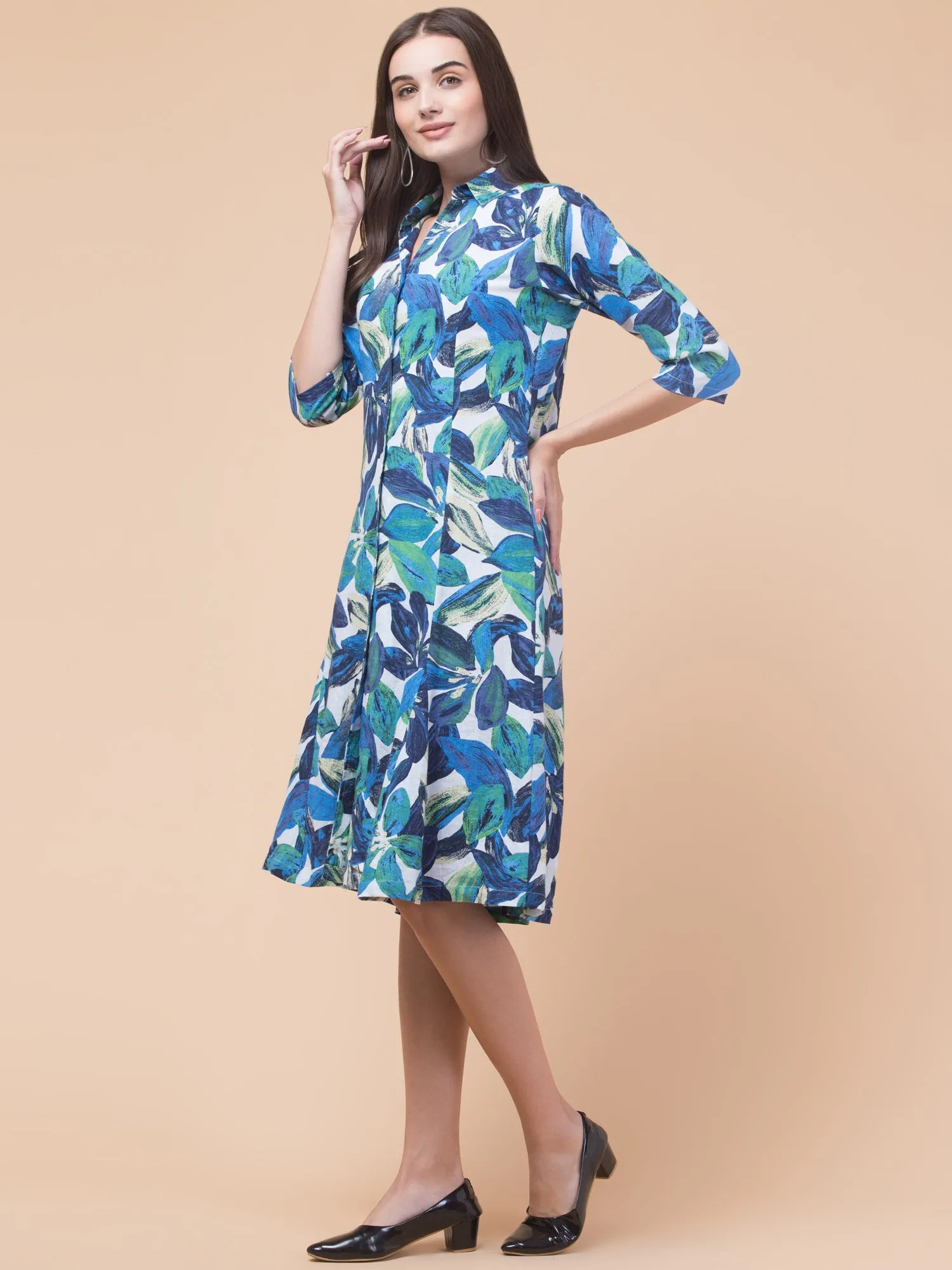 Chic Blue Elegant Shirt Dress
