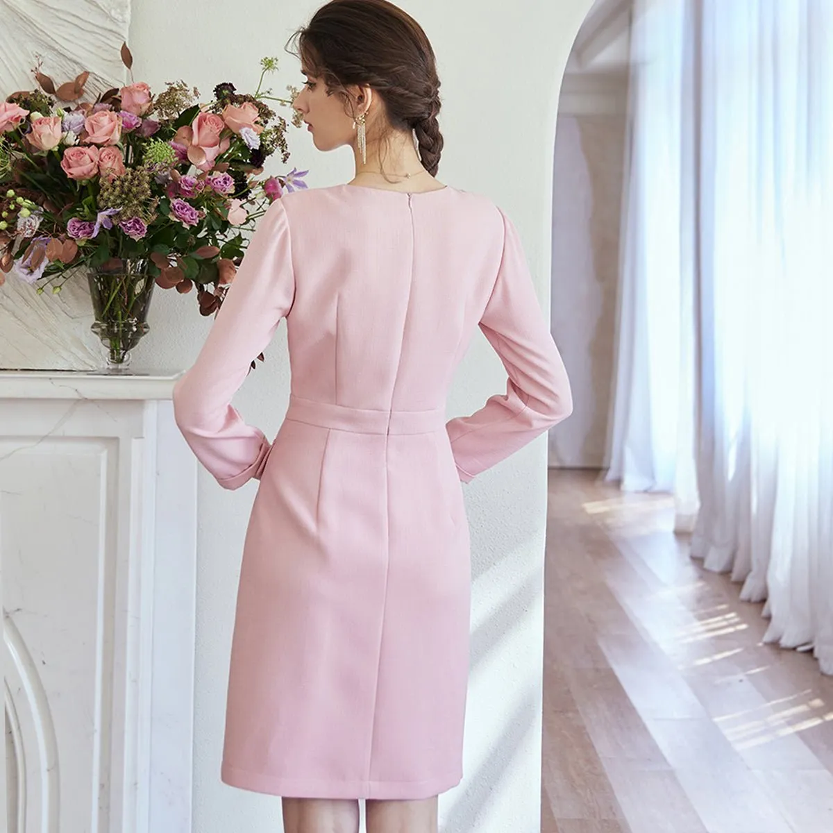 Chic Buttoned Pink Dress