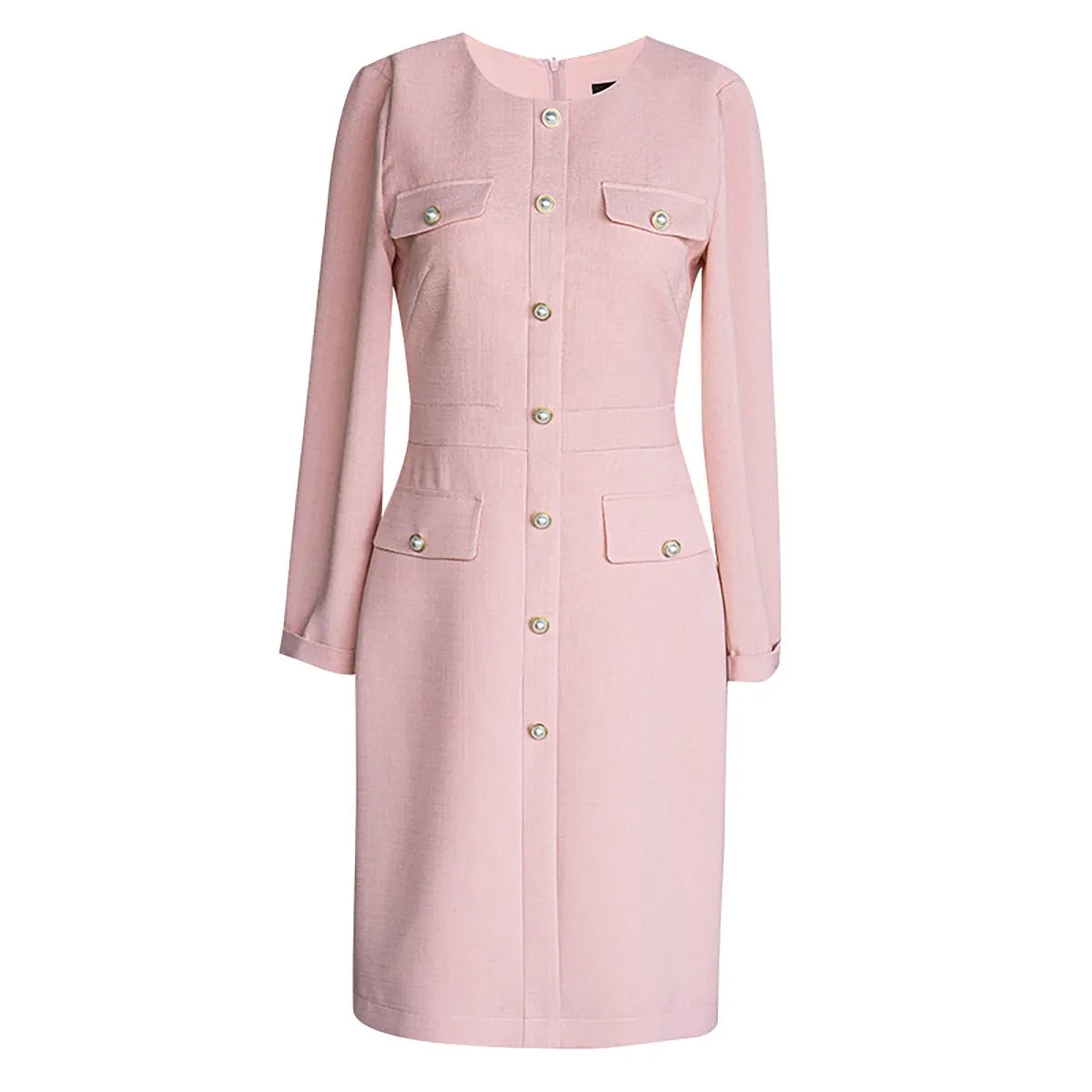Chic Buttoned Pink Dress