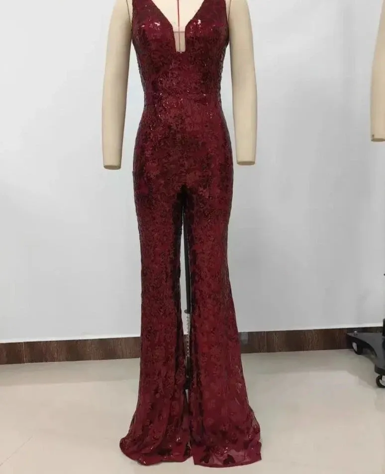 Chic Sequin Backless Jumpsuit
