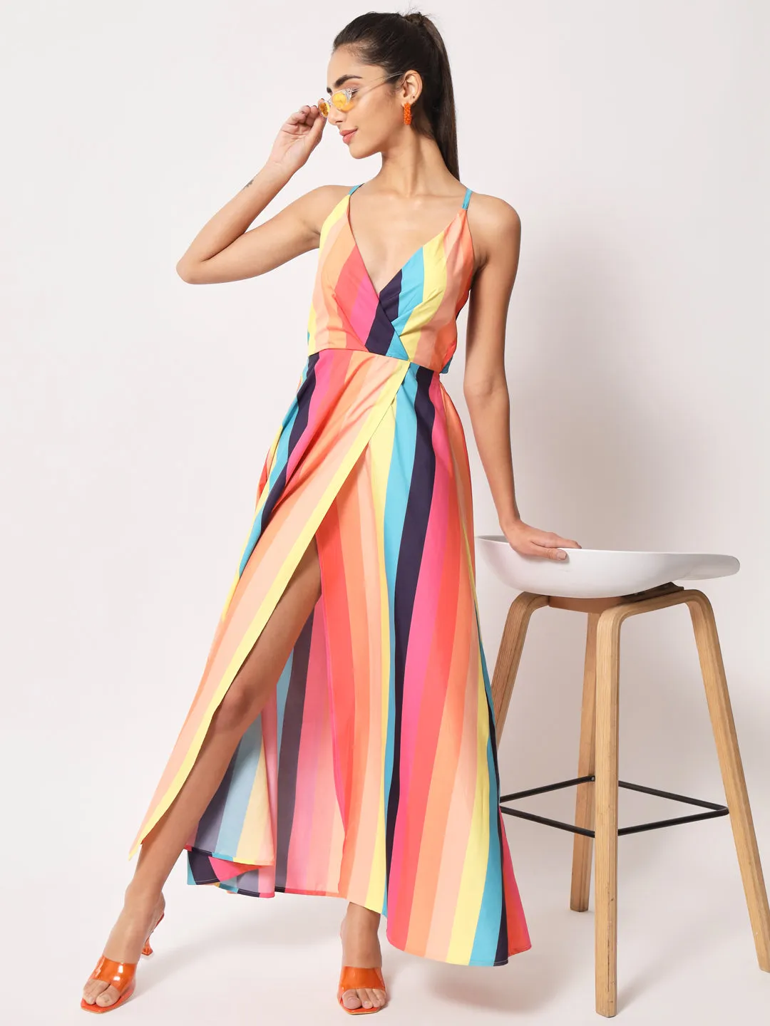 Chic Stripes Slit Maxi Dress