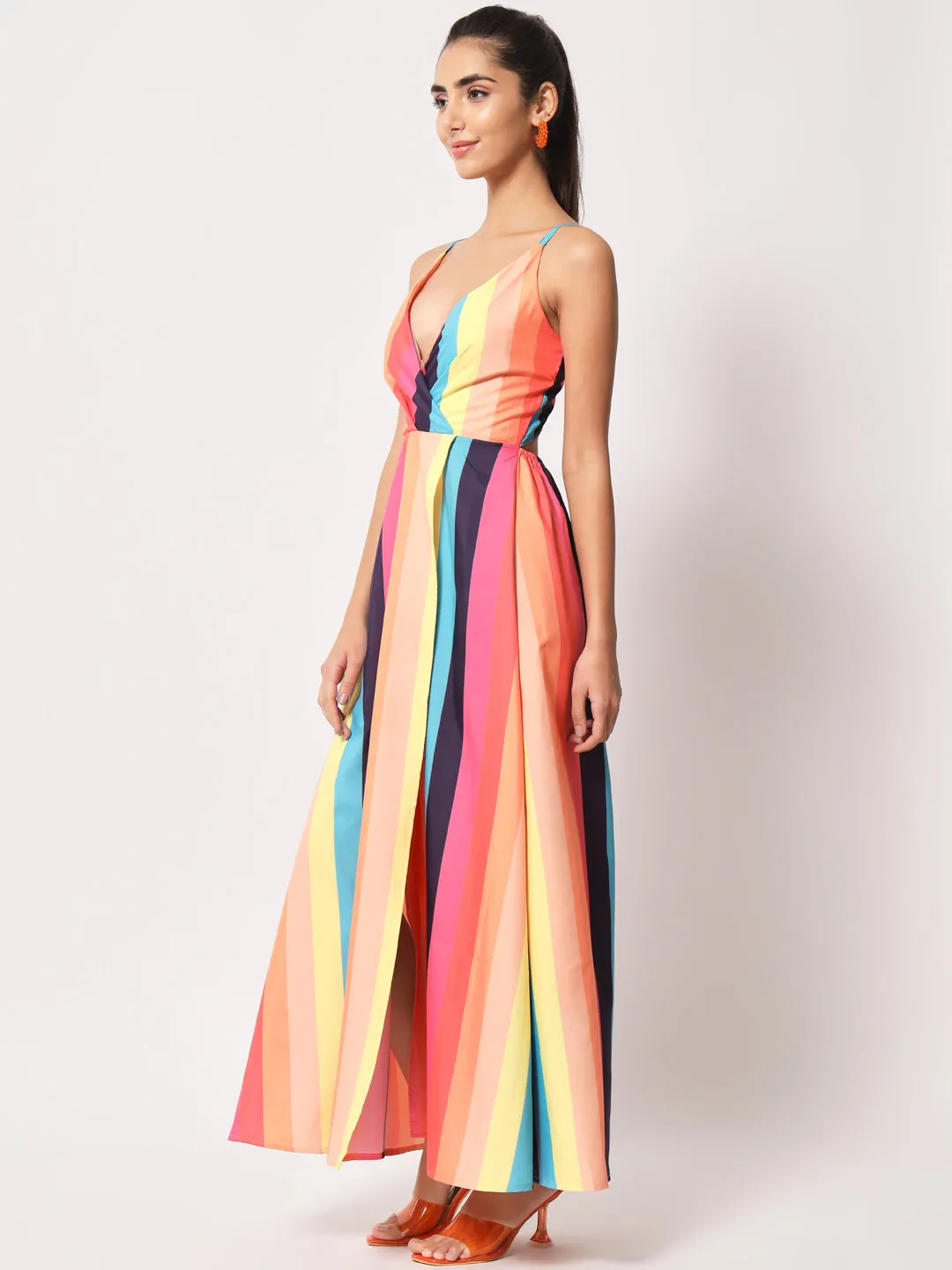 Chic Stripes Slit Maxi Dress